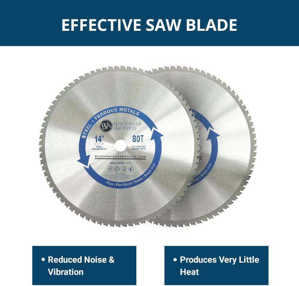 Benchmark Abrasives 14" 80 Tooth Tungsten Carbide Tips Saw Blade for Thin Steel and Ferrous Metals
