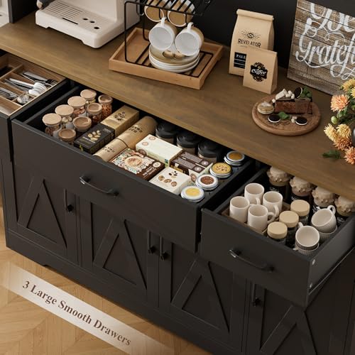 HOSTACK 71" Tall Kitchen Pantry Storage Cabinet with Charging Station, 55" Wide Kitchen Hutch Cabinet with Large Countertop