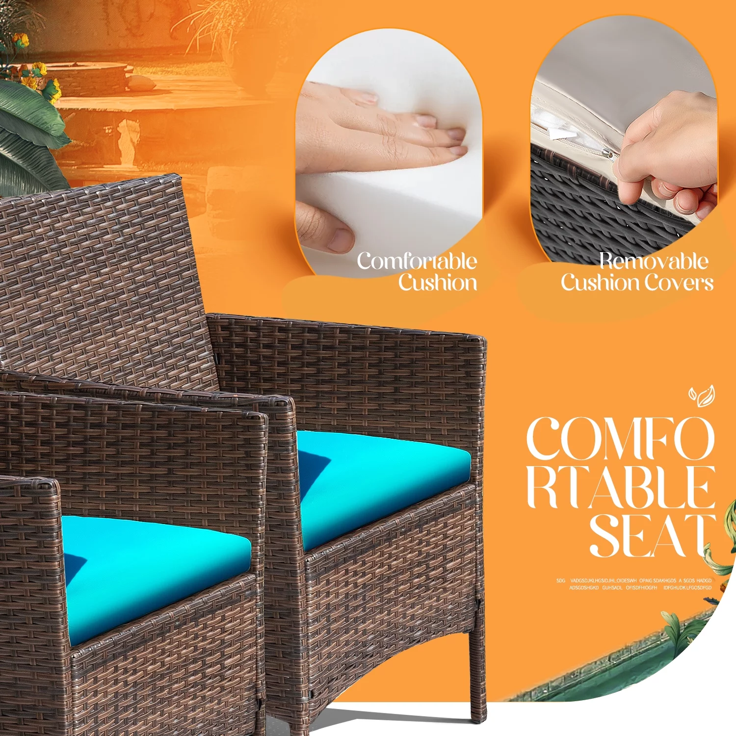 Lacoo 4 Piece Outdoor Patio Furniture PE Rattan Wicker Table and Chairs Set with Cushions, Blue