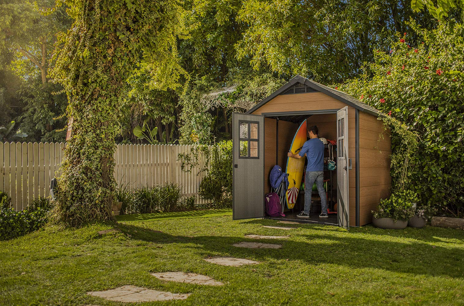 【Storage Shed】7.5&times;7 Large Resin Outdoor Storage Shed Kit &ndash; Perfect to Store Patio Furniture, Garden Tools