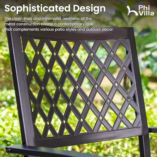 PHI VILLA Stackable Wrought Iron Patio Dining Chairs - Set of 2 Black Outdoor Chair Bistro Metal Chairs, Support 300 LBS