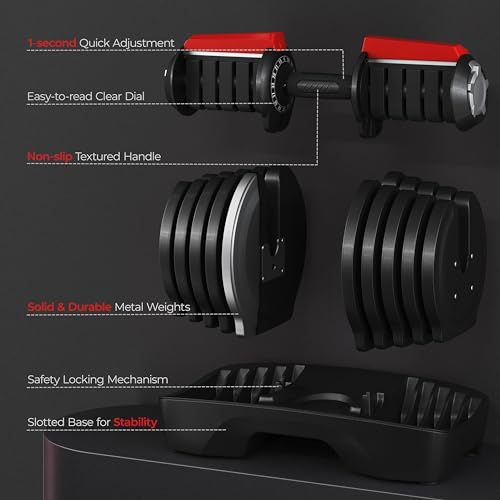Yaheetech Adjustable Dumbbell Set 28/40/52.5/90LBS Adjustable Dumbbells Fast Adjust Dumbbell Weight Set with Anti-Slip Handle and Tray for Men/Women