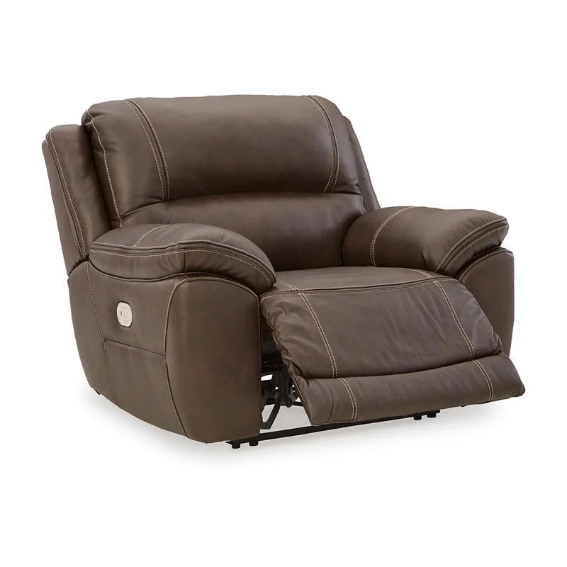 Ashley Furniture Dunleith Leather Zero Wall Recliner with Headrest in Dark Brown