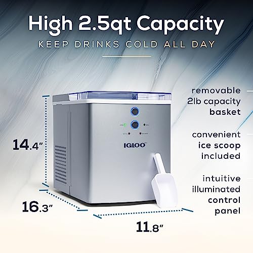 Igloo Electric Countertop Ice Maker Machine - Automatic and Portable - 33 Pounds in 24 Hours - Icecube Maker - Plastic Scoop and Basket