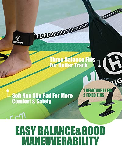 Highpi Inflatable Stand Up Paddle Board Premium SUP Accessories, Backpack, Wide Stance, Surf Control, Non-Slip Deck, Leash, Paddle and Pump