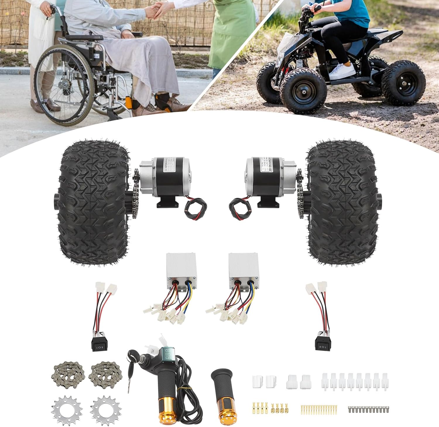 Motor Drive Air Wheel Conversion Kit Dual 350W 36V Brush Gear Motors, Double 10in Wheel Set for Electrical Beach Bike