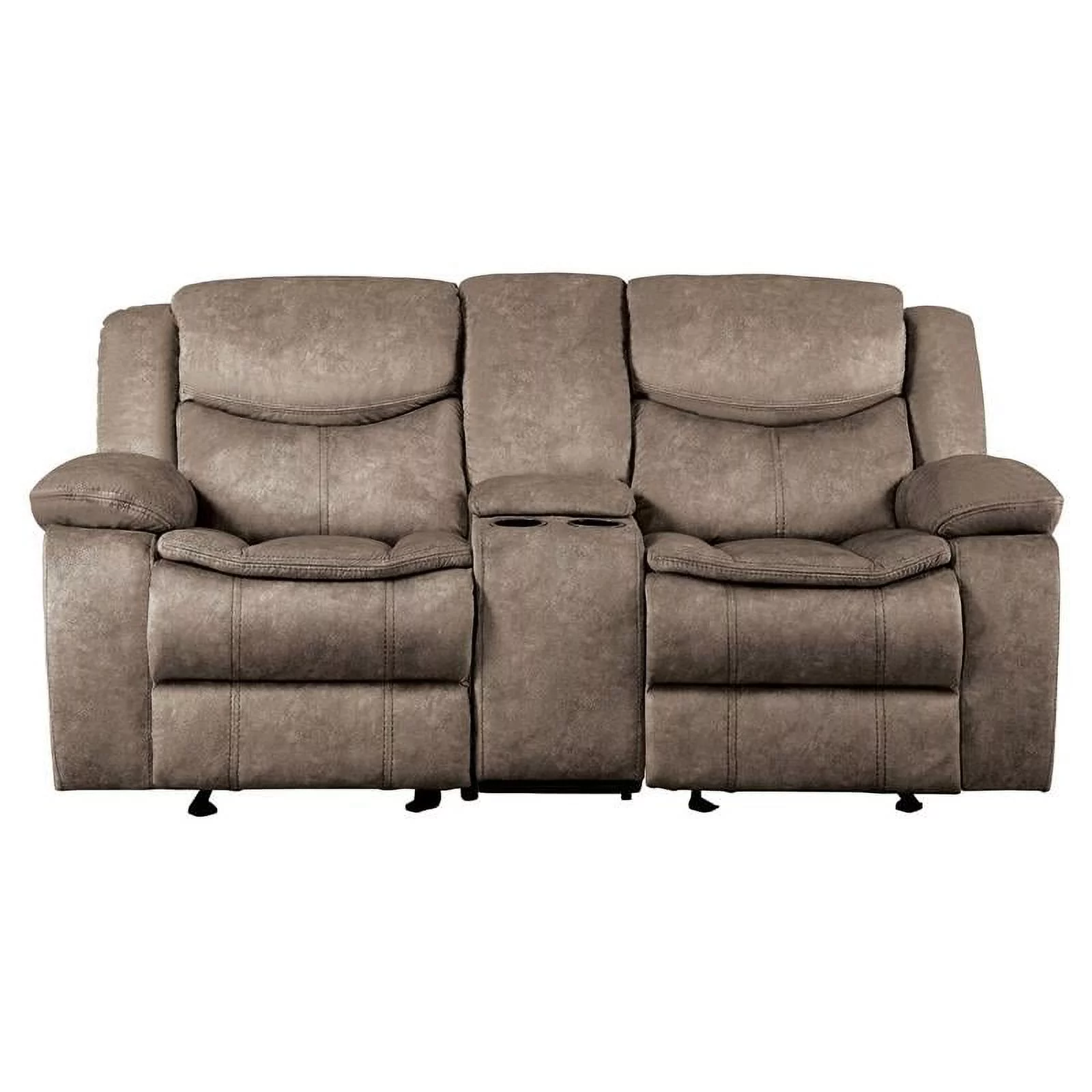 Lexicon Bastrop Fabric Double Glider Reclining Loveseat with Console in Brown