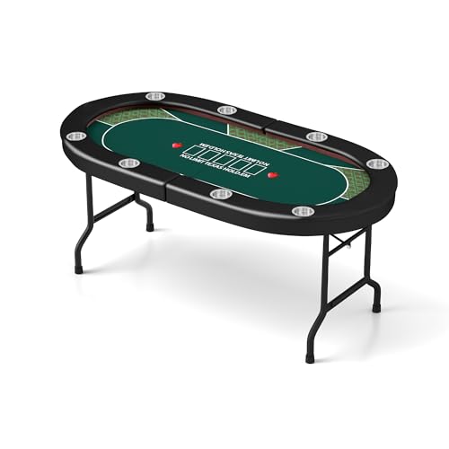 COLOR TREE Foldable Blackjack Poker Table, 84" Premium Texas Hold'em with Cup Holders, Padded Rails, Stylish Blue Design