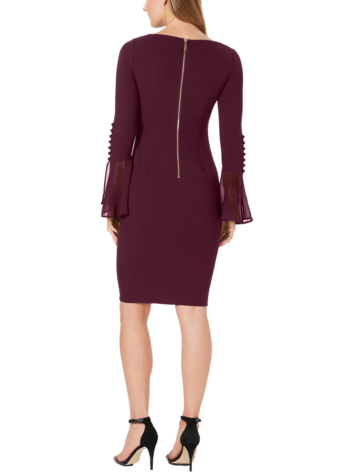Calvin Klein Womens Petites Chiffon Knee-Length Sheath Dress