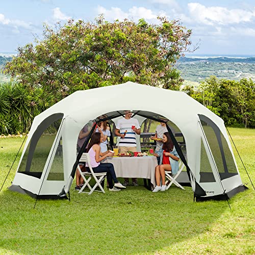 Outsunny Large Camping Tent with 10 Person Floorspace, Rain Cover & Breathable Mesh Roof, Cabin Tent 8 Person Size, Big Family Tent Camping Accessory