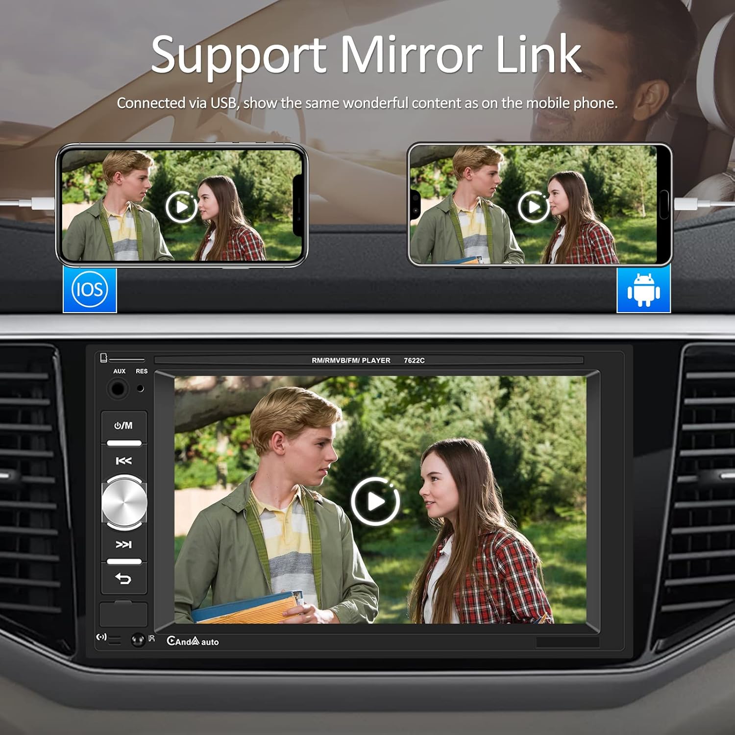 Double Din Car Stereo with Carplay/Android Auto 6.2&ldquo