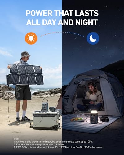 Anker SOLIX C300 DC Power Bank Station, Outdoor 288Wh Portable Power Station, LiFePO4 Battery, 300W Solar Generator, for Camping, Traveling