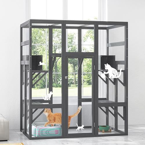 COZIWOW 70Inches Large Stable Spacious Wooden Catio Outdoor Cat Enclosure with Perches and Condos, Cat Cage Indoor with Waterproof Roof