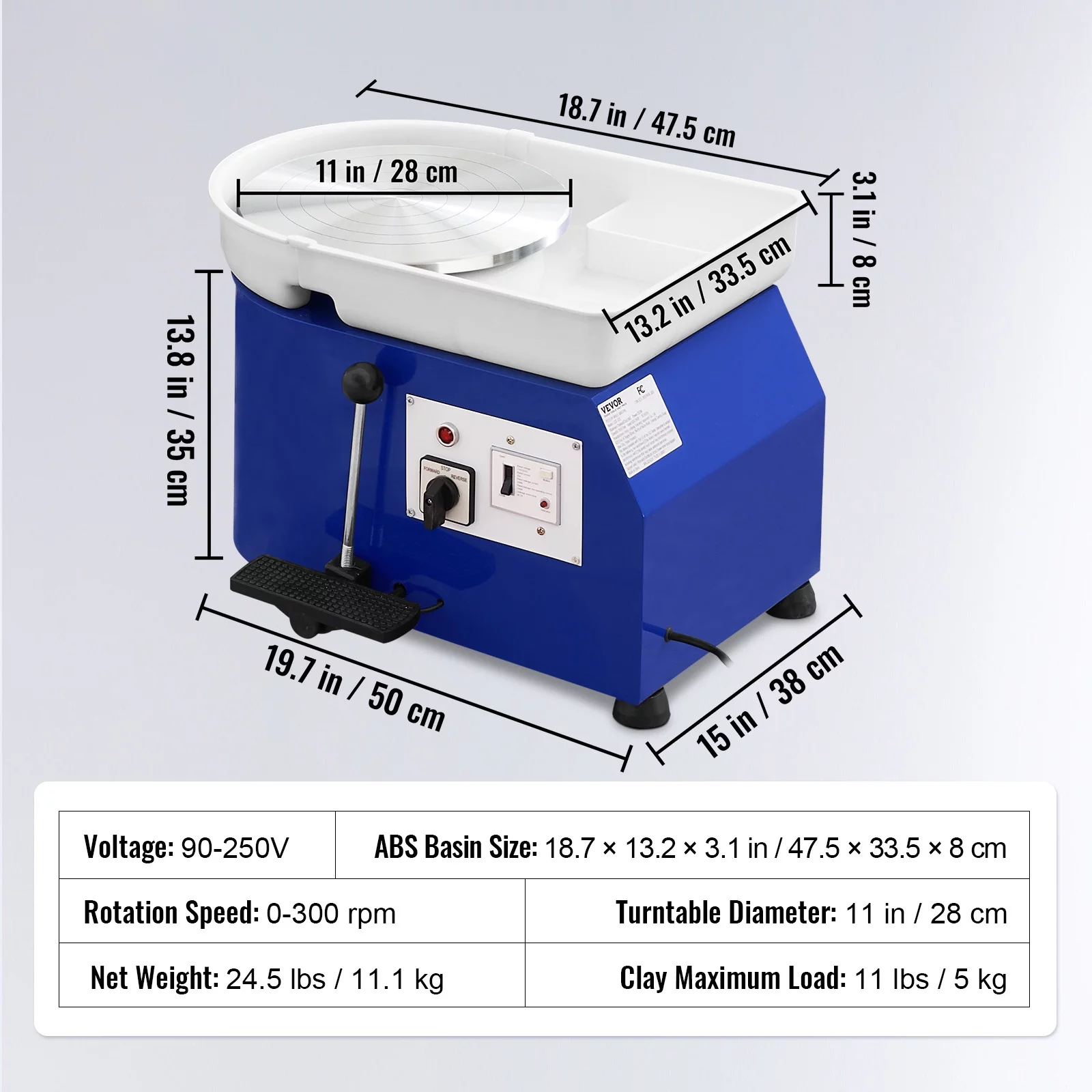 BENTISM Pottery Wheel, 11" Ceramic Wheel Forming Machine, Adjustable 60-300RPM Speed Handle and Foot Pedal Control