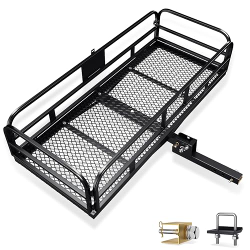 Hitch Mount Cargo Carrier Basket 500 LBS Folding Vehicle Cargo Baskets 60" x 24" x 14" Fits 2" Receiver with 2" Hitch Stabilizer for SUV