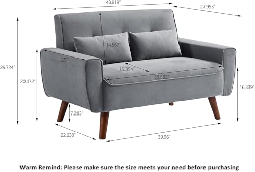 48.8" Small Loveseat Sofa, Mid Century Modern Love Seat Couch with Back Cushions and Wood Legs, 2 Seater Couches for Living Room, Bedroom