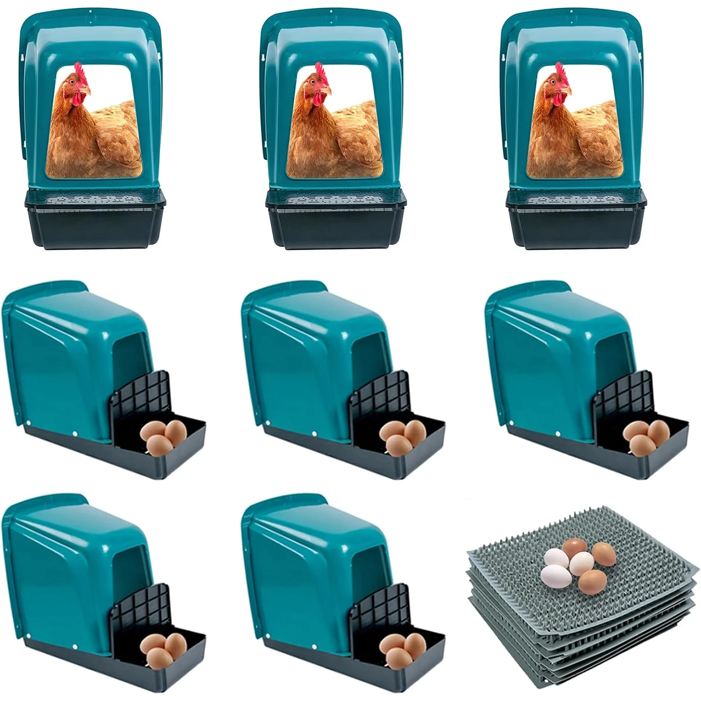 8 Pack Chicken Nesting Boxes Chicken Laying Boxes with Perch Roll Out Nesting Boxes Heavy Duty Nesting Box for Chicken Coop Roll Away Nest Box Large