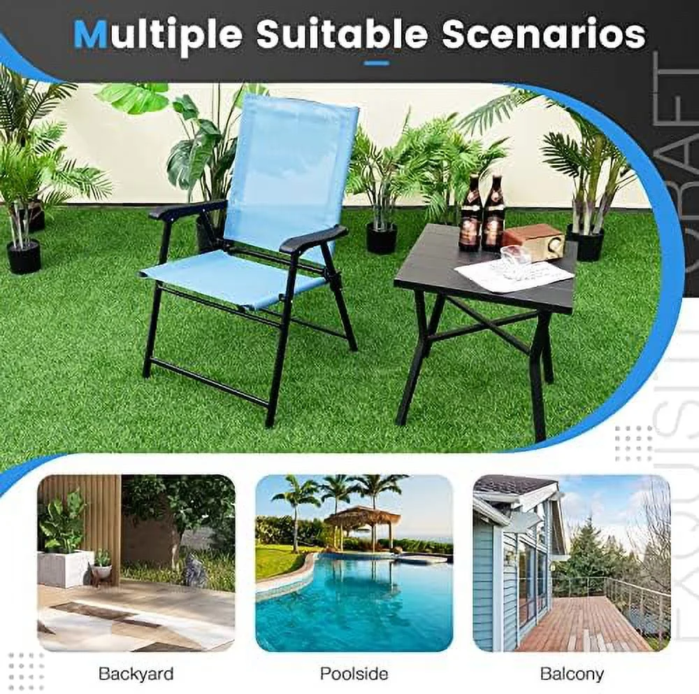 Patio Chairs Set of 2  Folding Patio Chairs for Deck Beach Camping Dining Picnic  Portable Sling Back Chairs Space Saving Turquoise
