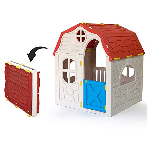Ram Quality Products Classic Real Feel Cottage Compact Foldable Plastic Toddler Roomy Outdoor Playhouse for Children Ages 2 Years Old and Up, White