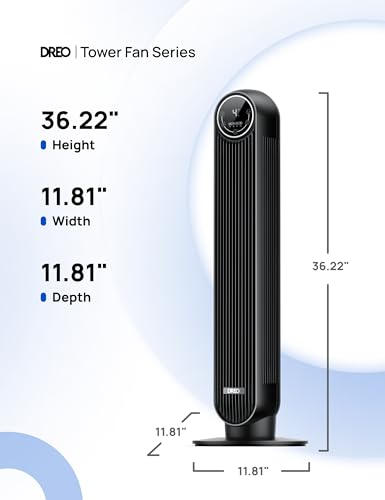 Dreo Tower Fan for Bedroom, 25ft/s Velocity Quiet Floor Fan, 90° Oscillating Fans for Indoors with 4 Speeds, 4 Modes, 8H Timer, Standing Fans