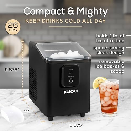 Igloo Electric Countertop Ice Maker Machine - Automatic and Portable - 33 Pounds in 24 Hours - Icecube Maker - Plastic Scoop and Basket