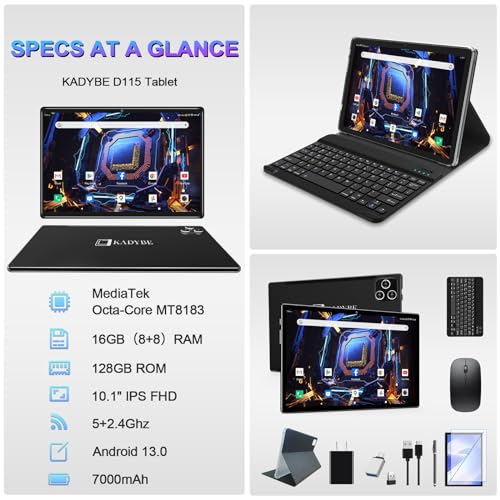 Tablet 10.1 Inch Android 13 Tablets 2025 Latest Android Tablets 128GB ROM+16GB RAM (8+8 Virtual), 2 in 1 Tablet with Keyboard