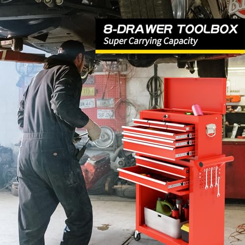 On Shine 8 Drawer Rolling Tool Chest, Large Capacity Rolling Tool Box with Wheels, Locking Mechanical Tool Chest