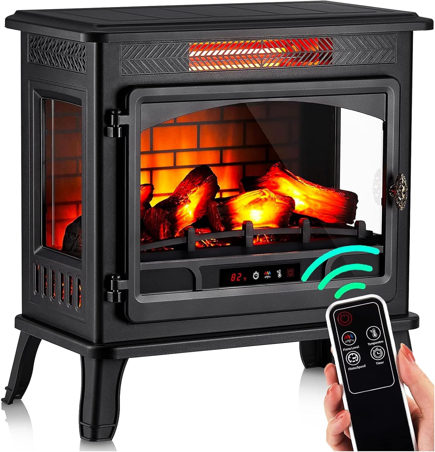 Electric Fireplace Infrared Heater 3D Freestanding Fireplace Stove Heater with Remote Control, Timer, Adjustable Flame Effect