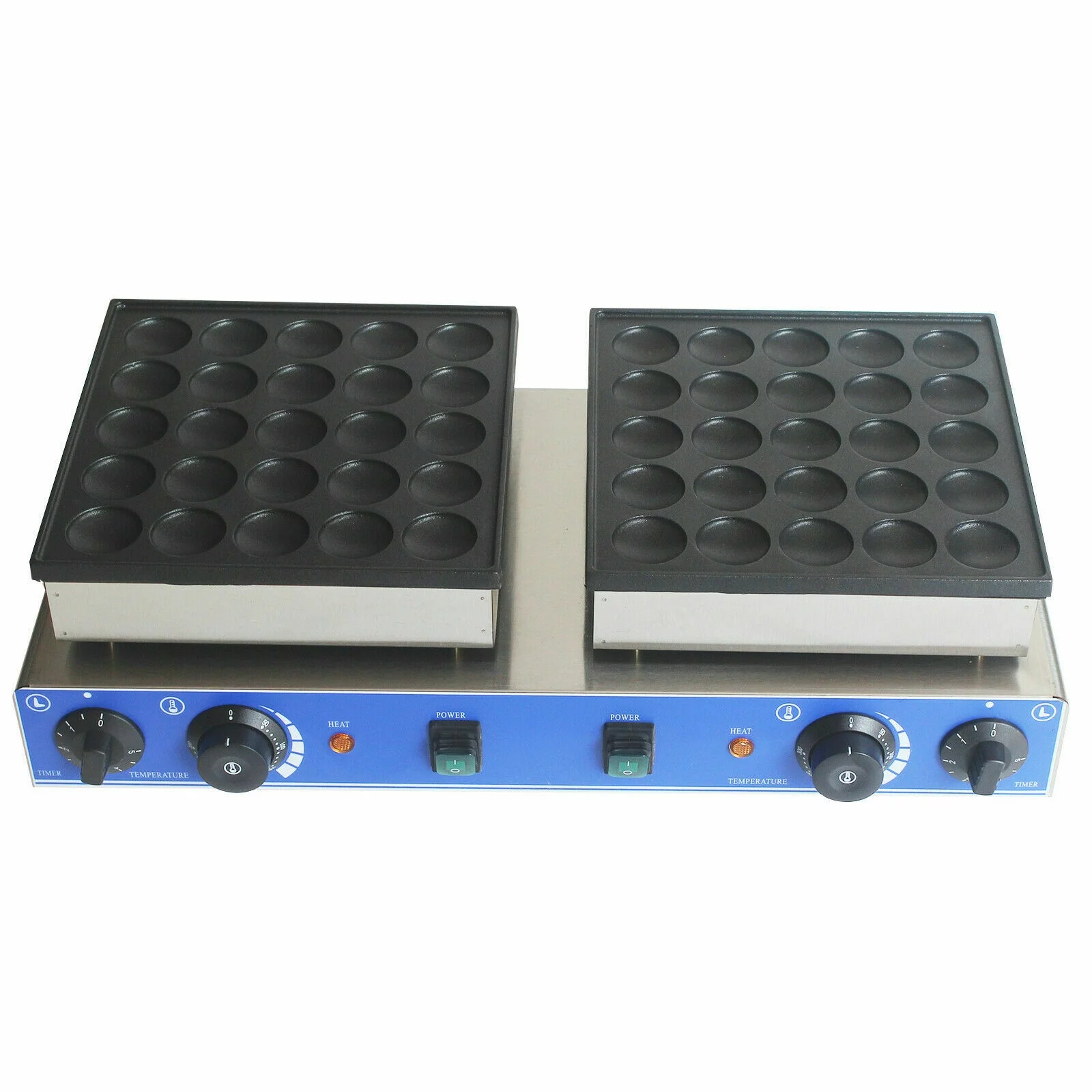 ANQIDI 1600W 25 + 25 Pcs Mini Stainless Steel Waffle Maker Electric Nonstick 1.7" Round Dutch Pancakes Making Machine