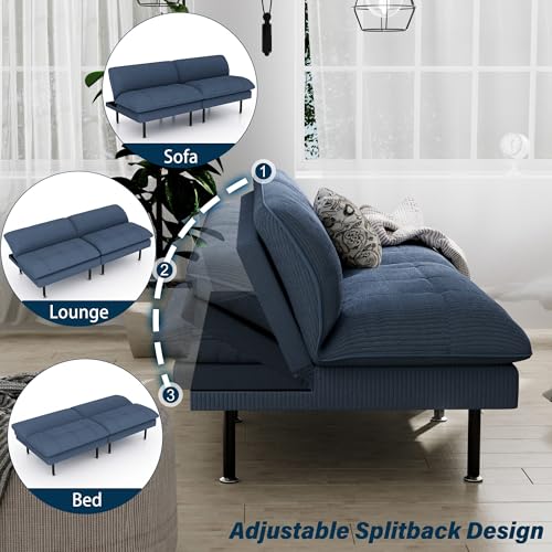 70" Futon Sofa Bed, 4 in 1 Multi-Function Couch Sleeper with Adjustable Backrest, Modern Convertible Futon, Recliner Small Loveseat for Living Room