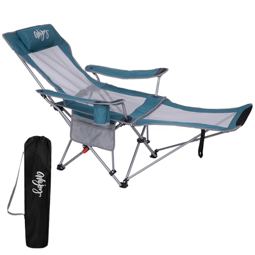 #WEJOY 2-in-1 Reclining Camping Chair with Footrest for Adults Folding Lounge Chair with Adjustable Backrest Lightweight Camping Chairs Heavy Duty