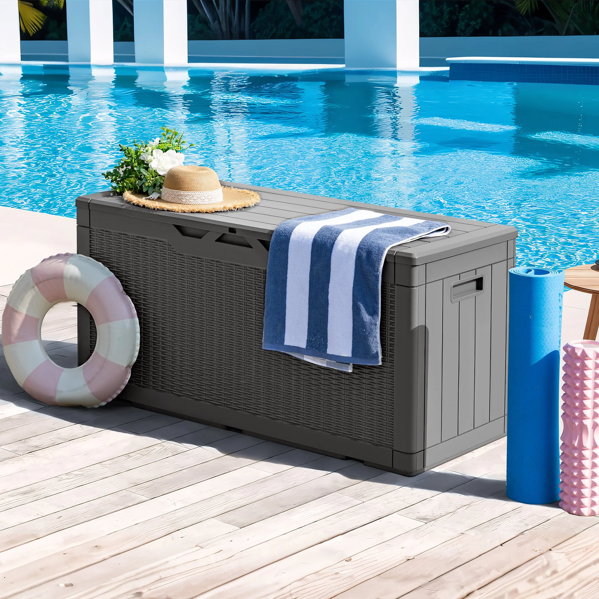 Homall 100 Gallon Outdoor Box Deck Plastic Resin Storage Box, Black