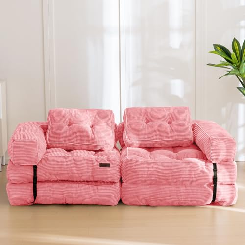 MAXYOYO Folding Sofa Bed, L-Shaped Convertible Sofa Bed with Armrest Foldable Sleeper Couch with Pillow