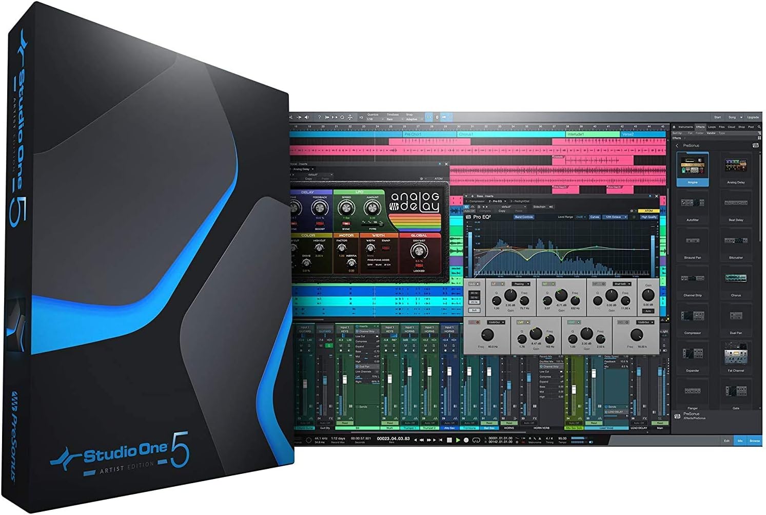PreSonus Studio 24c 2x2 USB Type-C Audio/MIDI Interface with CR3-X Creative Reference Multimedia Monitors and 1/4” Instrument Cable and Microphone