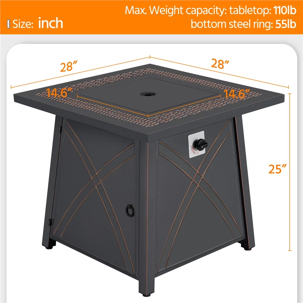 Easyfashion 28" Propane Fire Pit Table, Copper