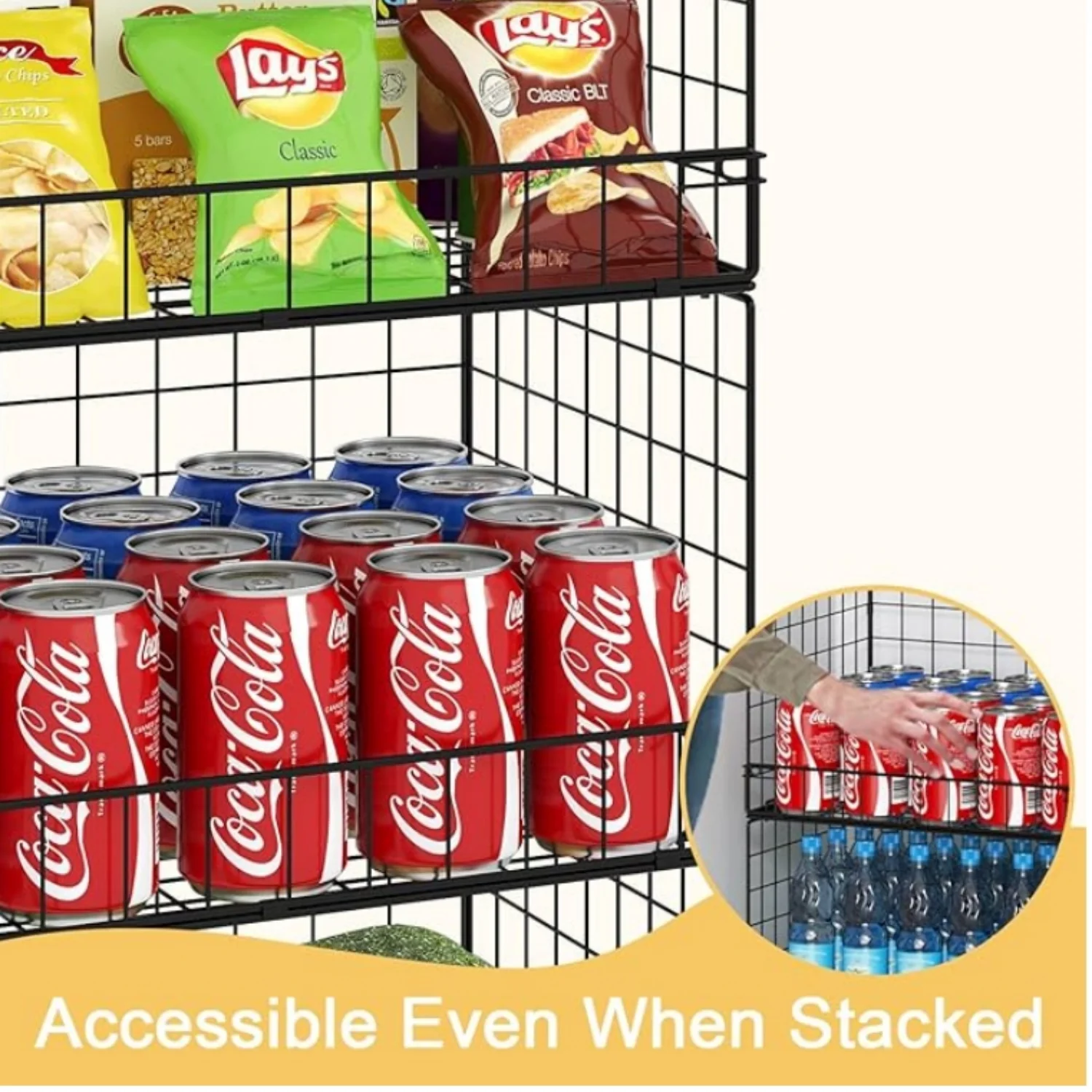 4 Pack Stackable Wire Baskets for Pantry Organizers and Storage, Large Pantry Baskets for Snack Organizer