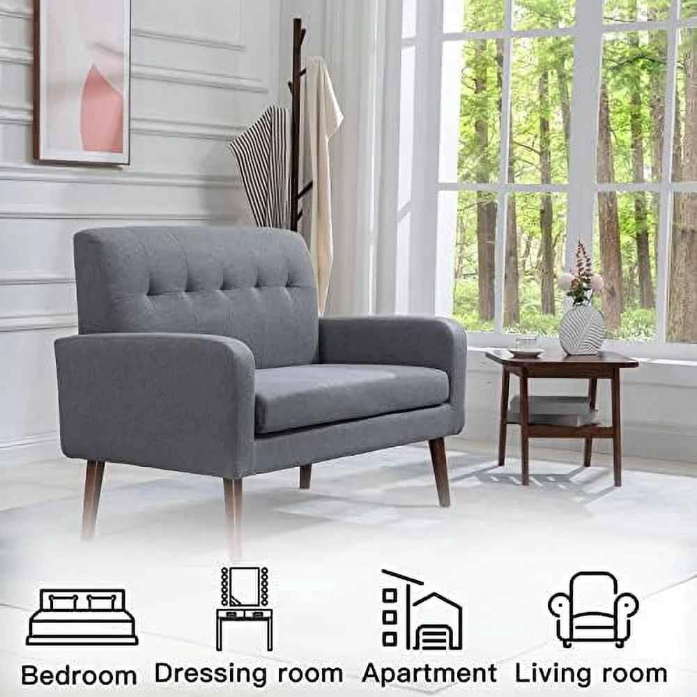 HOOMHIBIU 50'' Modern Fabric Loveseat Sofa Office Couch for Small Space  Living Room Soft Futon Small Couch for Bedroom (Grey) (M-6655)