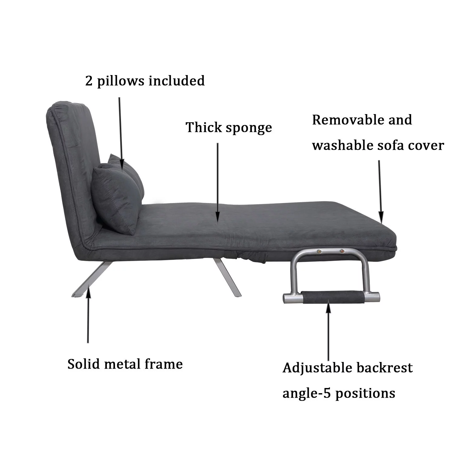 HomCom Small Sofa Couch Futon with Fold Up Bed and Adjustable Backrest, featuring Modern Design with Chic Suede, Grey