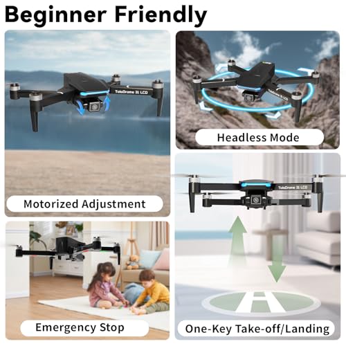 TD31LCD Drone with Camera for Adults, Drones with LCD Screen Remote Control, Real-time Transmission, Brushless Motor, Fine Tuning Function