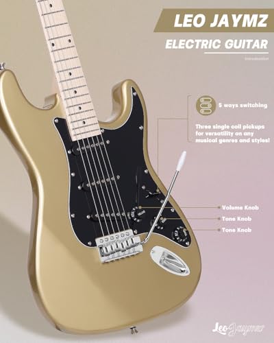 Leo Jaymz 39" Full Size ST Style Electric Guitar Starter Kit with SSH Pickup, 5W Portable Amp, Tuner, Gig Bag, Strap & Accessories (Violet Ocean)