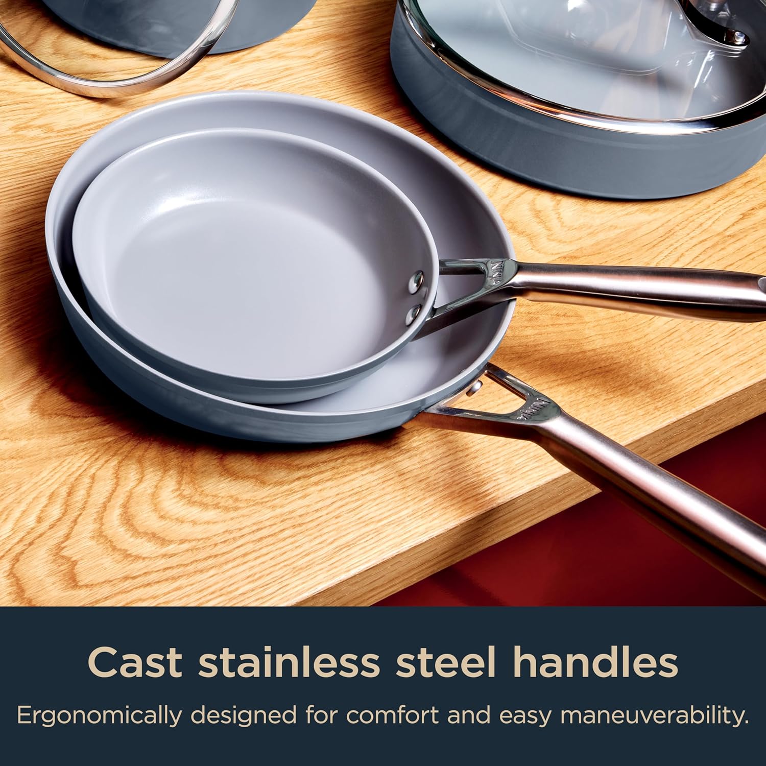 Ninja NeverStick Ceramic Pro 14-Piece Cookware Set, Non-Stick Pots & Pans Set with Glass Lids, Ceramic Coated, Stainless Steel, Stove to Oven Safe