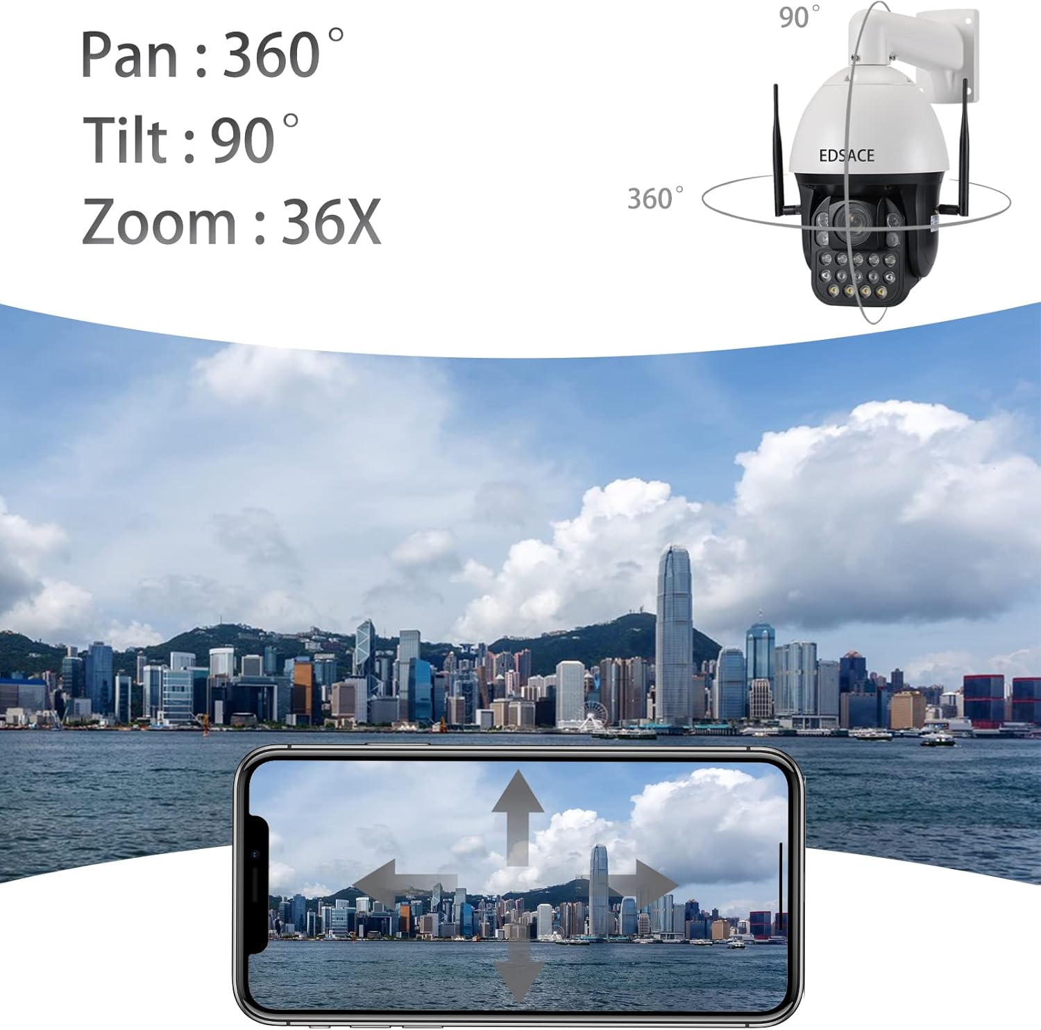5MP PTZ Camera 36X Optical Zoom,Security Speed Dome Camera,Ontinuous 360° pan,Auto Tracking,Human Detection,Two Way Audio