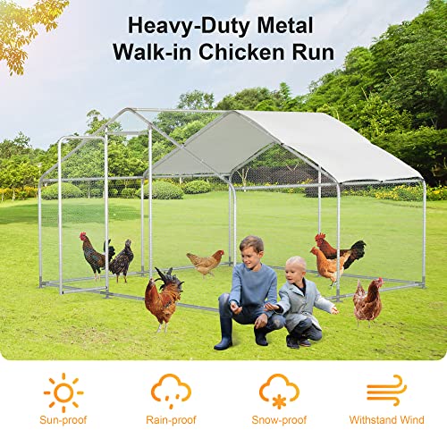 Morngardo Chicken Coop Large Metal Run for 40 Chickens Walk in Yard Poultry Cage Hen House with Waterproof Cover (193.75 Square Feet)