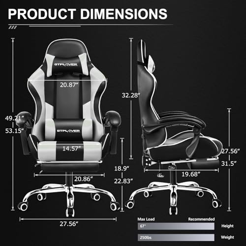 GTPLAYER Gaming Chair, Computer Chair with Footrest and Lumbar Support