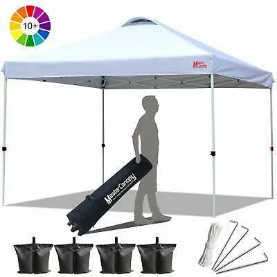 MASTERCANOPY Pop-Up Canopy Tent Commercial Instant Canopy with Wheeled Bag,Canopy Sandbags x4,Tent Stakesx4(10&x10& White)