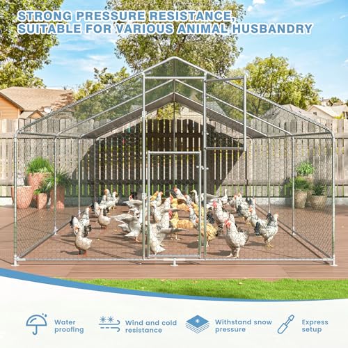 Polar Aurora Metal Chicken Coop, Large Outdoor Chicken Pen, Walk-in Chicken Run for 6-20 Chickens