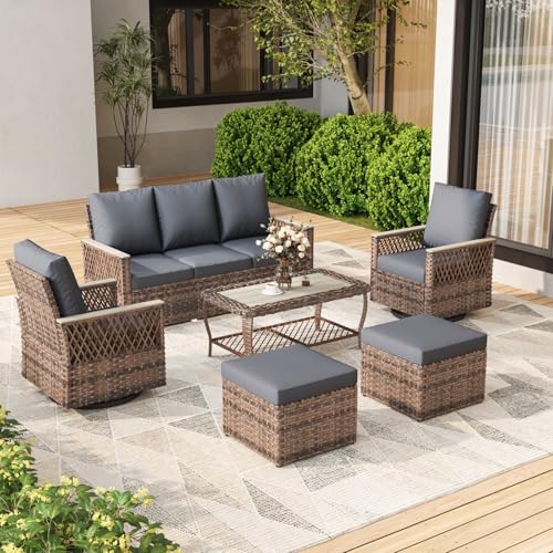 MELLCOM 4 Pieces Patio Furniture Set, Outdoor Wicker Chairs with Ottomans