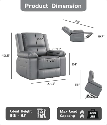 GarveeHome Power Lift Recliner Chair - Heat and Massage, Faux PU Electric Lift Recliner for Elderly & Mobility Impaired, Adjustable Back and Legs