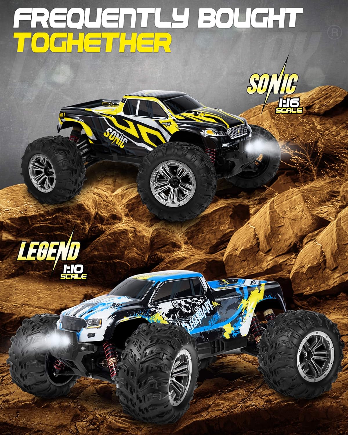 LAEGENDARY RC Car - Off Road Remote Control Car for Adults & Kids, Waterproof All Terrain 4x4 Truck w/ 2 Batteries - 1:16 Scale, Brushless, Black