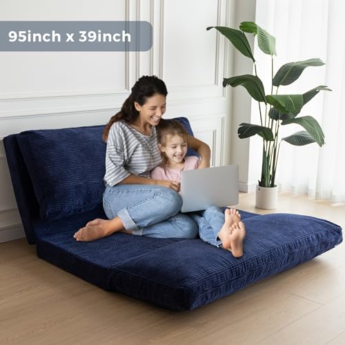 MAXYOYO Bean Bag Bed Folding Sofa Bed Floor Mattress for Adults, Extra Thick and Long Floor Sofa with Corded Washable Cover, Dark Grey, 30x95 Inch